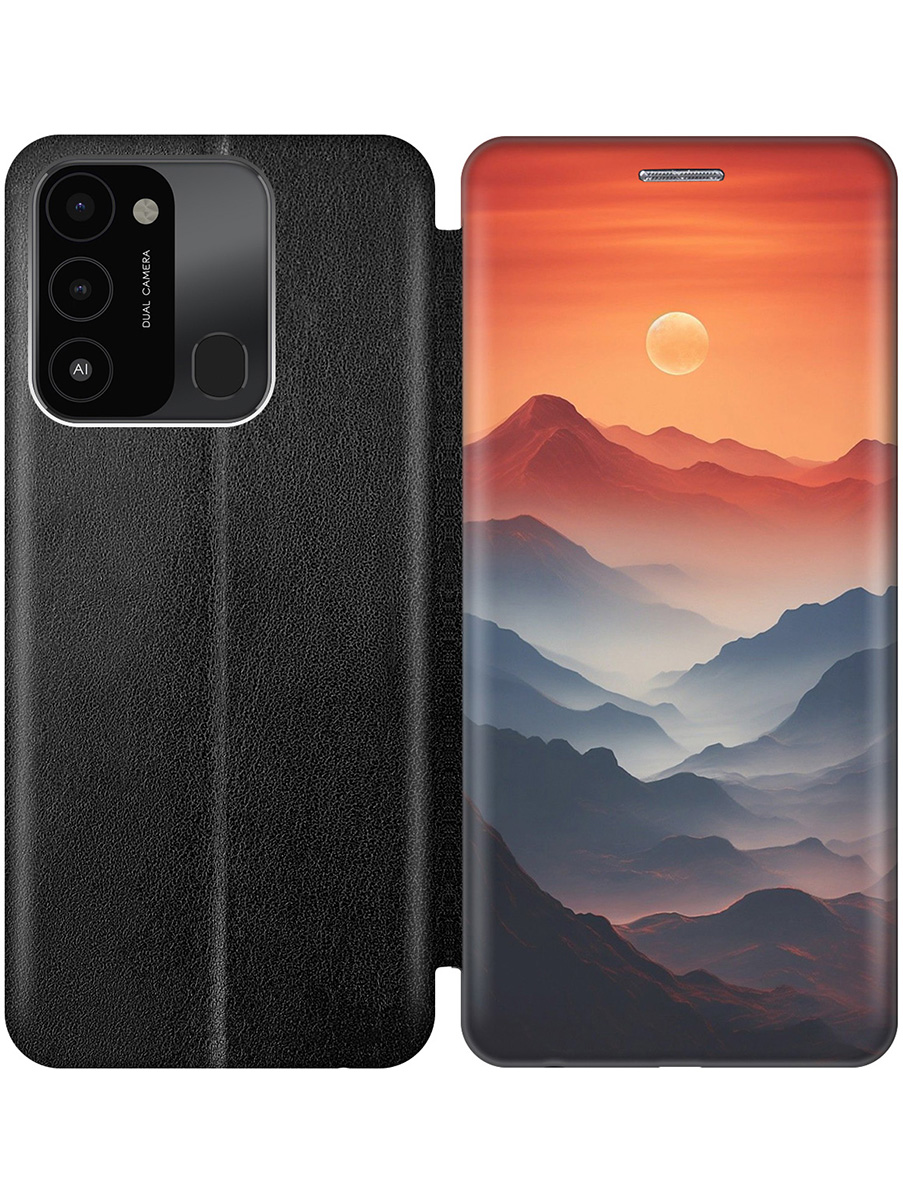 

Чехол-книжка на Tecno Spark 8C/Go 2022 с принтом "Луна над горами" черный, 778678010