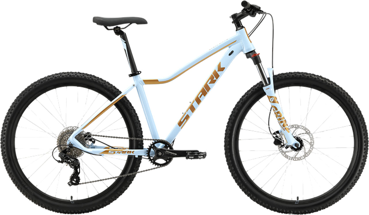 Велосипед STARK Viva 27.3 HD 2023 Цвет светло-голубой-оранжевый металлик, Размер 18