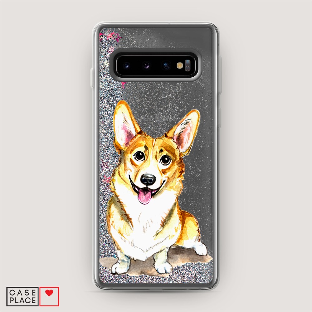 

Жидкий чехол с блестками "Малыш корги" на Samsung Galaxy S10, 27091-1