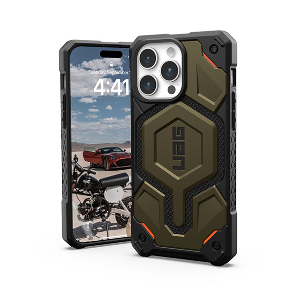 

Чехол UAG Monarch Pro Magsafe для iPhone 15 Pro зеленый (Kevlar Element Green), Monarch Pro MagSafe Case