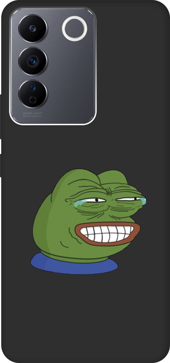 

Матовый Soft Touch Чехол на Vivo V27e с 3D принтом "Pepe the Frog" черный, Черный;белый, 159633