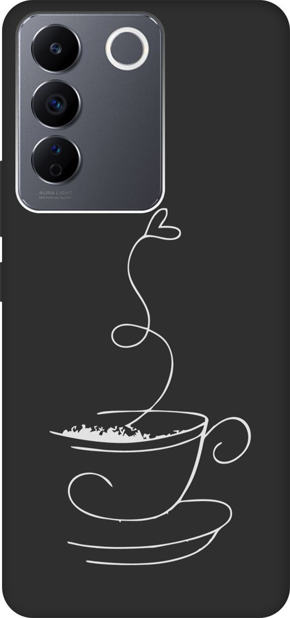 

Матовый Soft Touch Чехол на Vivo V27e с 3D принтом "Coffee Love W" черный, Черный;белый, 159633