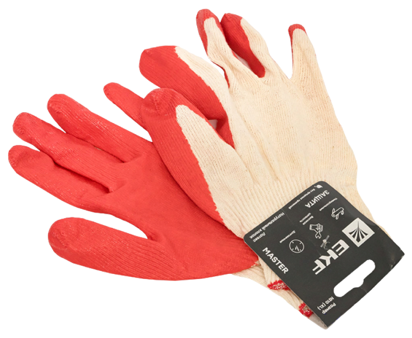фото Ekf перчатки рабочие защита с одинарным латексным обливом 13 класс, 9 разм master pe13lt-9