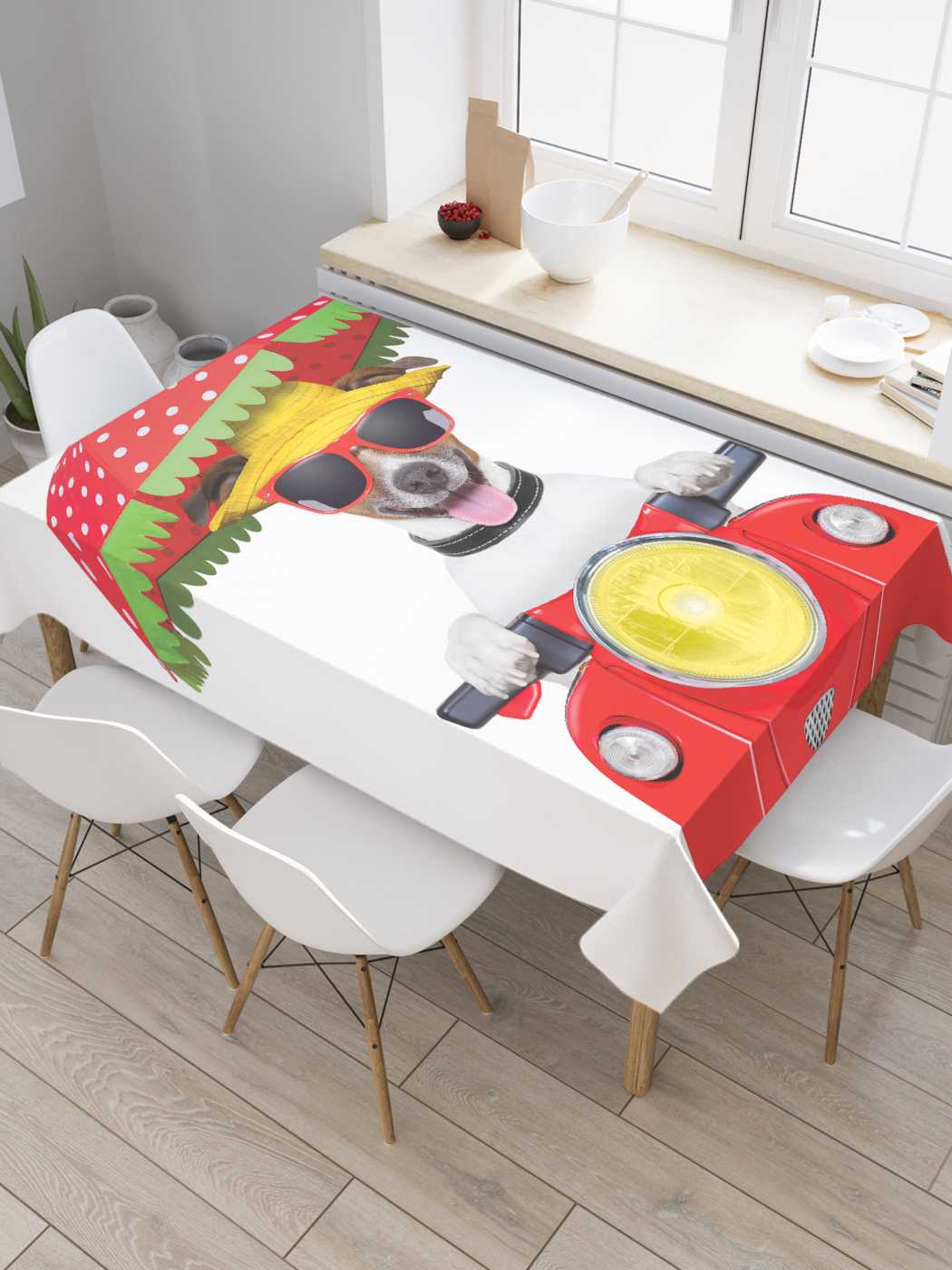 

Скатерть прямоугольная JoyArty "Счастливая собака" из оксфорда, 180x145 см, Белый, Счастливая собака