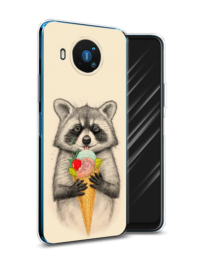 

Чехол Awog на Nokia 8.3 / Нокиа 8.3 "Енот с мороженым", Бежевый;серый, 123550-10