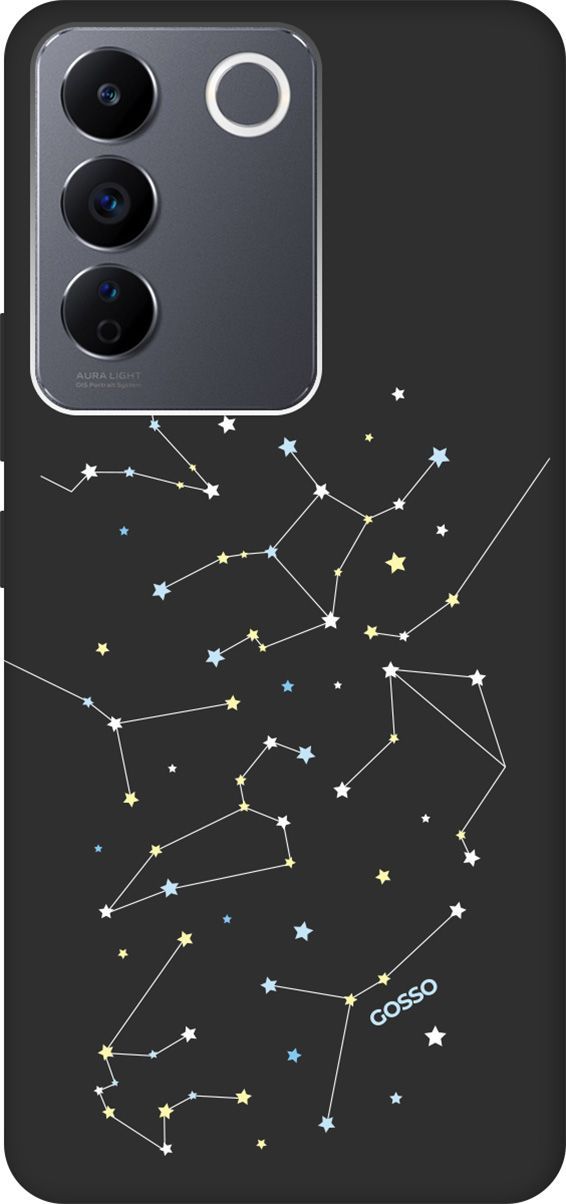 

Матовый Soft Touch Чехол на Vivo V27e с 3D принтом "Constellations" черный, Черный;белый, 159632