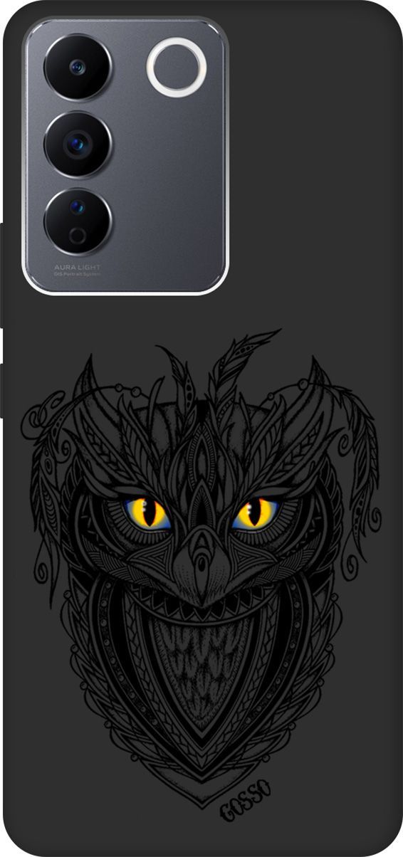 

Матовый Soft Touch Чехол на Vivo V27e с 3D принтом "Grand Owl" черный, Черный;голубой, 159632