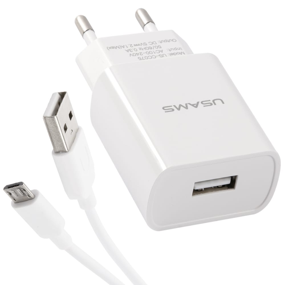 Сетевое зарядное устройство USAMS 1 USB T18 2,1A + кабель Micro USB 1m УТ000027072