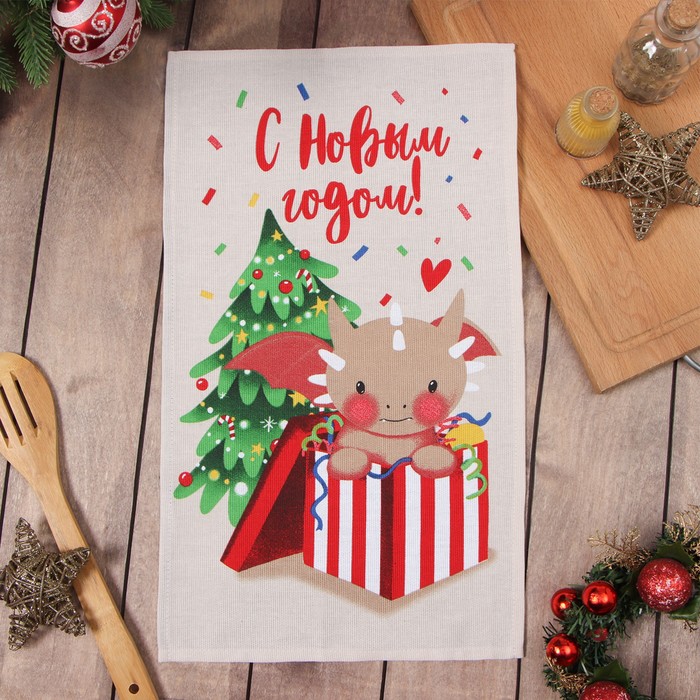 

Полотенце Доляна "Новогодние подарки" 28х46 см, 100% хл, рогожка 164 г/м2, Разноцветный