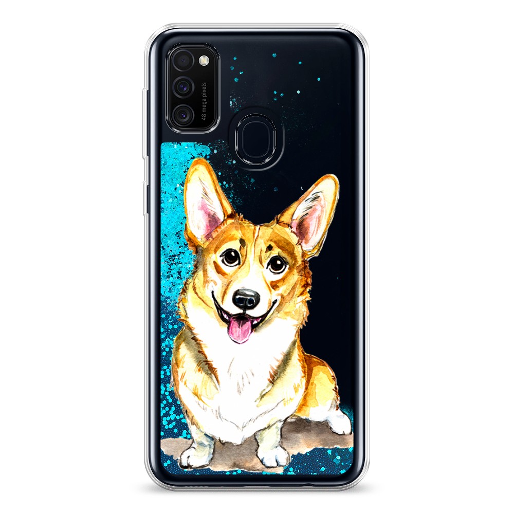 

Жидкий чехол с блестками "Малыш корги" на Samsung Galaxy M21, 29793-1