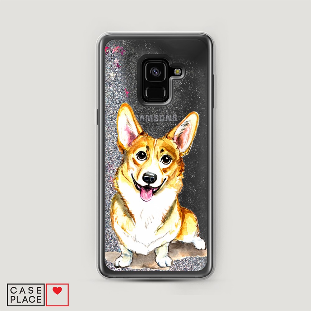 

Жидкий чехол с блестками "Малыш корги" на Samsung Galaxy A8 2018, 25491-1