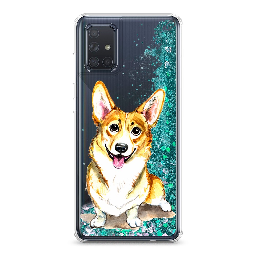 

Жидкий чехол с блестками "Малыш корги" на Samsung Galaxy A71, 29095-1
