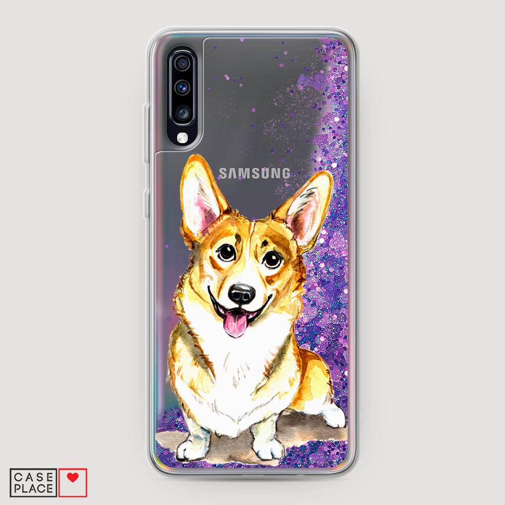 

Жидкий чехол с блестками "Малыш корги" на Samsung Galaxy A70, 28192-1