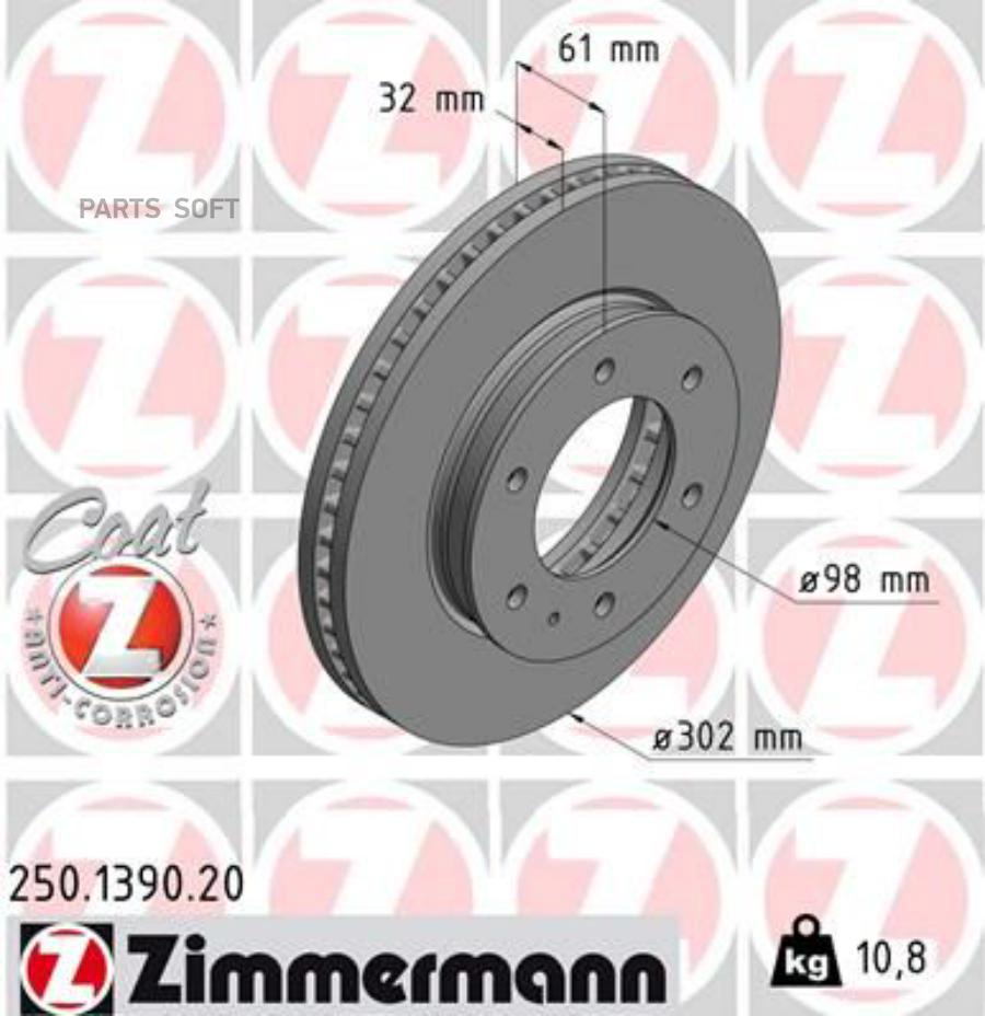 

ZIMMERMANN 250.1390.20 Диск тормозной 1шт