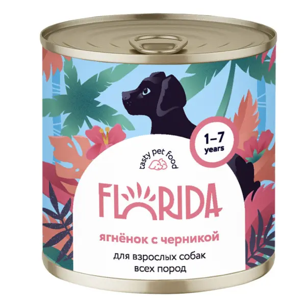 

Влажный корм для собак Florida, ягненок с черникой, 240 гр.