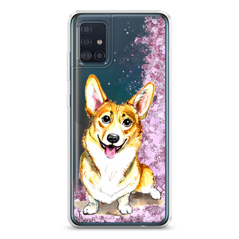 

Жидкий чехол с блестками "Малыш корги" на Samsung Galaxy A51, 28994-1