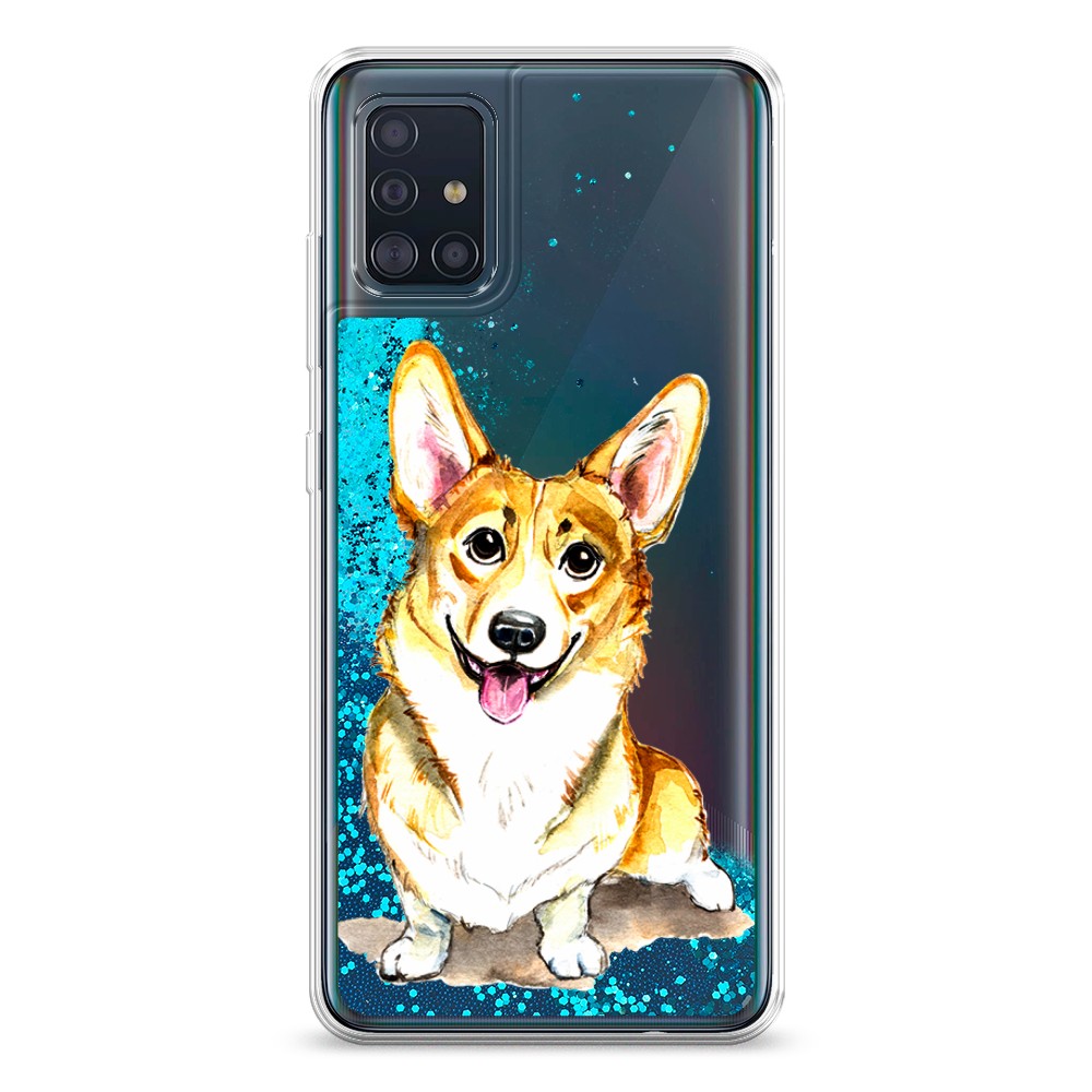 

Жидкий чехол с блестками "Малыш корги" на Samsung Galaxy A51