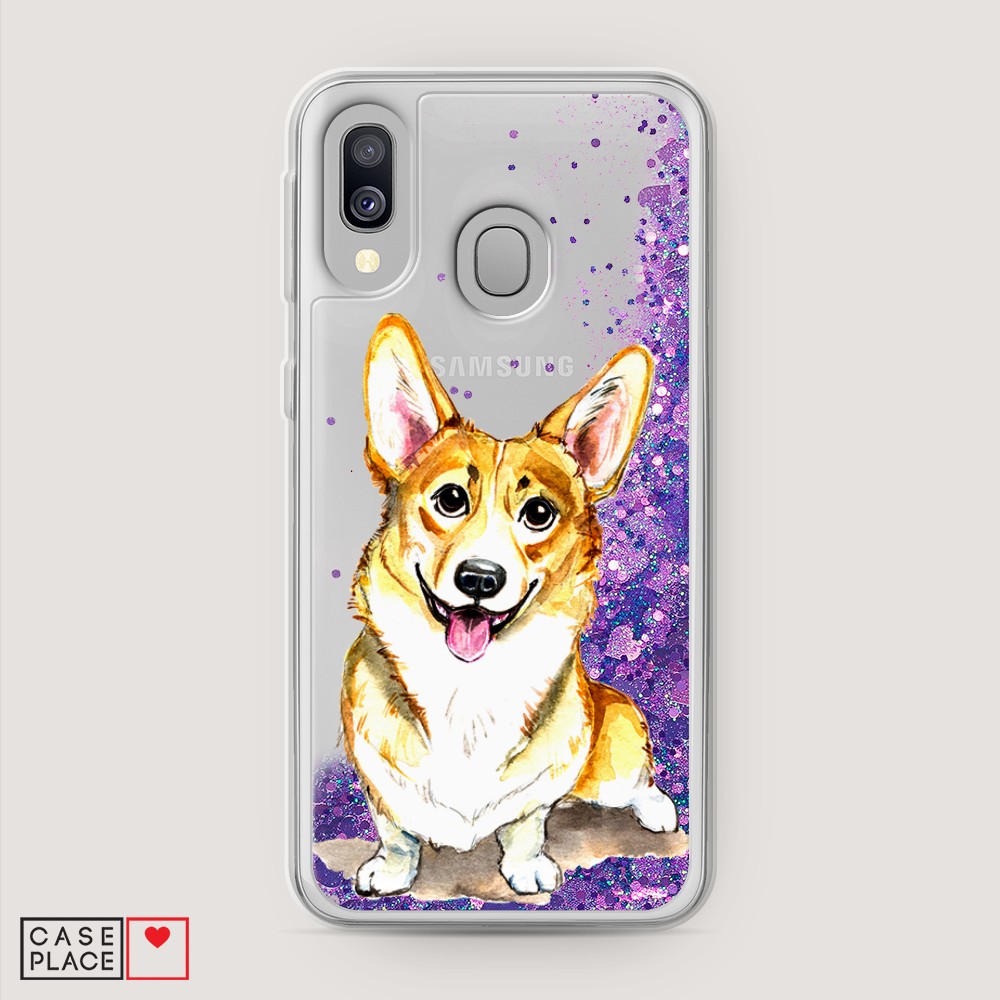 

Жидкий чехол с блестками "Малыш корги" на Samsung Galaxy A40