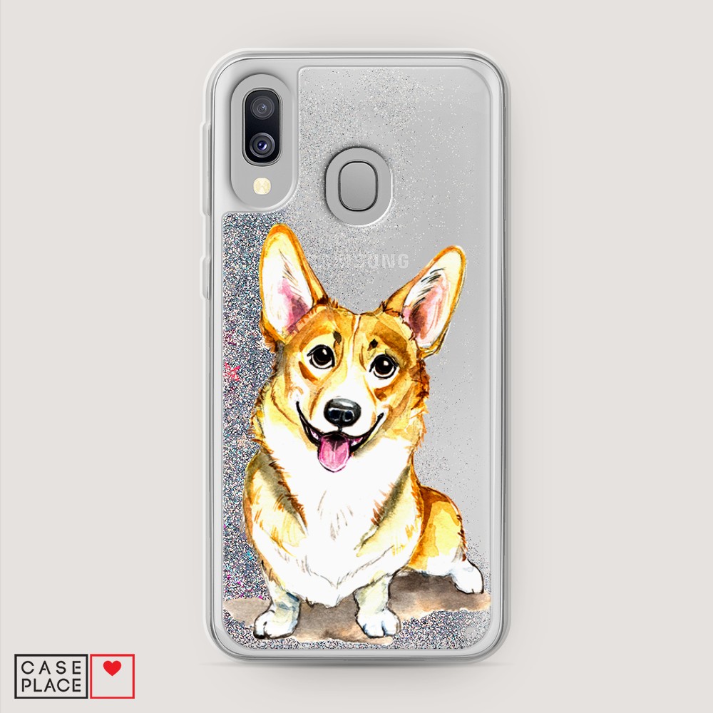 

Жидкий чехол с блестками "Малыш корги" на Samsung Galaxy A40