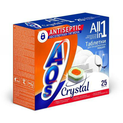 Таблетки для посудомоечных машин AOS Crystal All in 1 25 шт