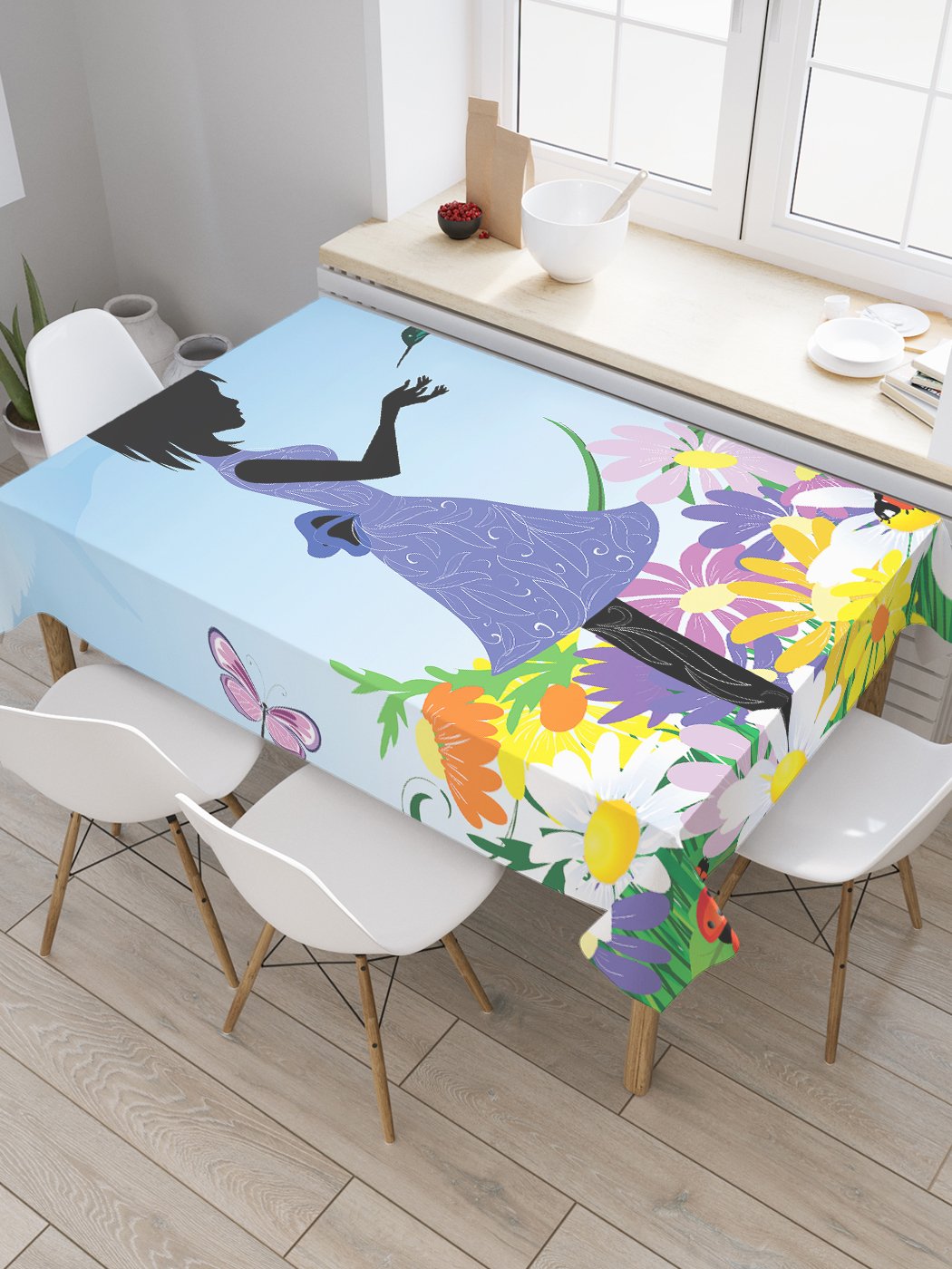 

Скатерть прямоугольная JoyArty "Девочка и колибри" из сатена, 120x145 см, Голубой, Девочка и колибри
