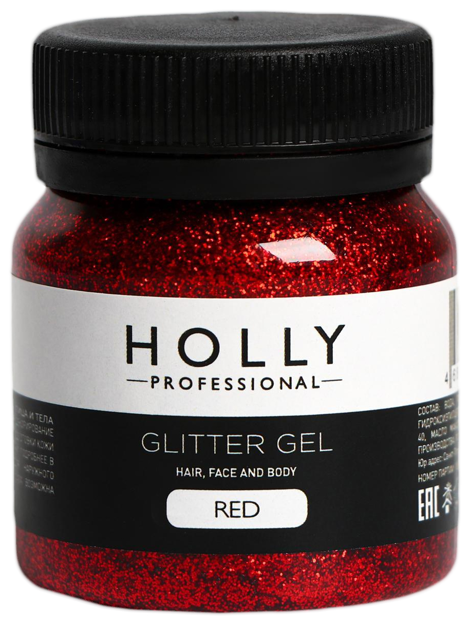 

Декоративный гель для волос, лица и тела GLITTER GEL Holly Professional, Red, 50 мл