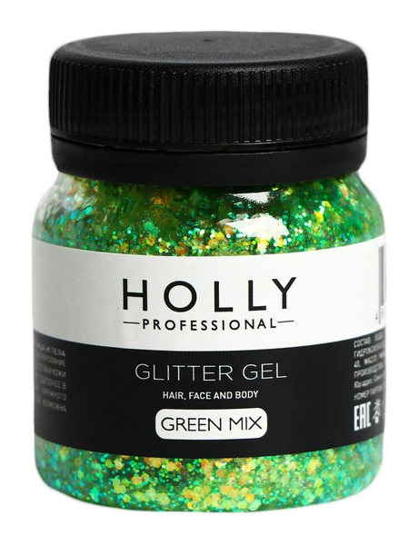 

Декоративный гель для волос, лица и тела GLITTER GEL Holly Professional, Green Mix, 50 мл