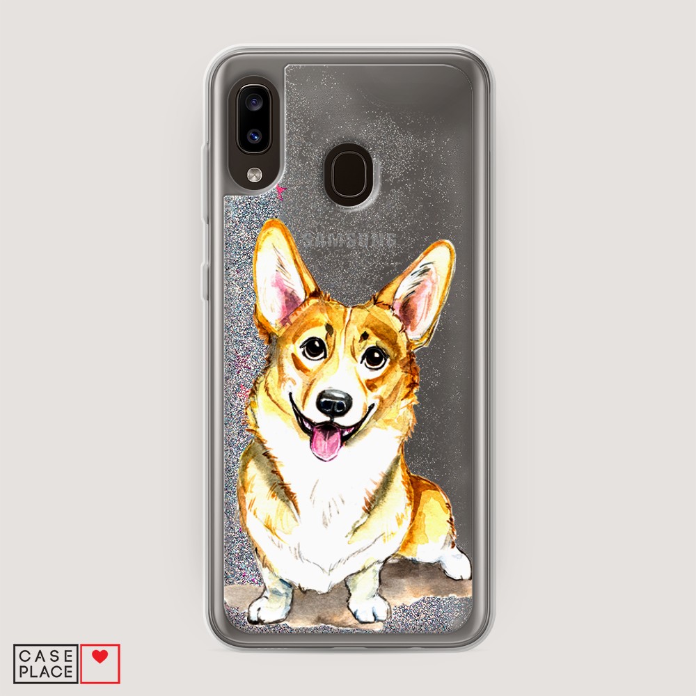 

Жидкий чехол с блестками "Малыш корги" на Samsung Galaxy A30, 27591-1