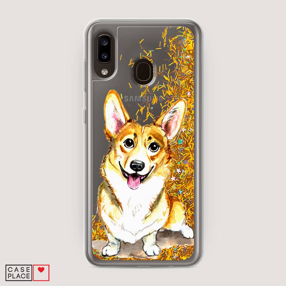 

Жидкий чехол с блестками "Малыш корги" на Samsung Galaxy A30, 27590-1