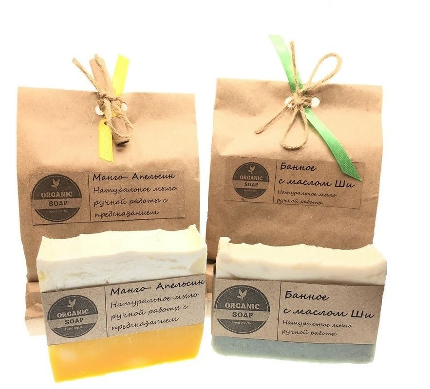 

Мыло ручной работы Organic Soap Набор из 2-х Манго-Апельсин; Банное с маслом Ши