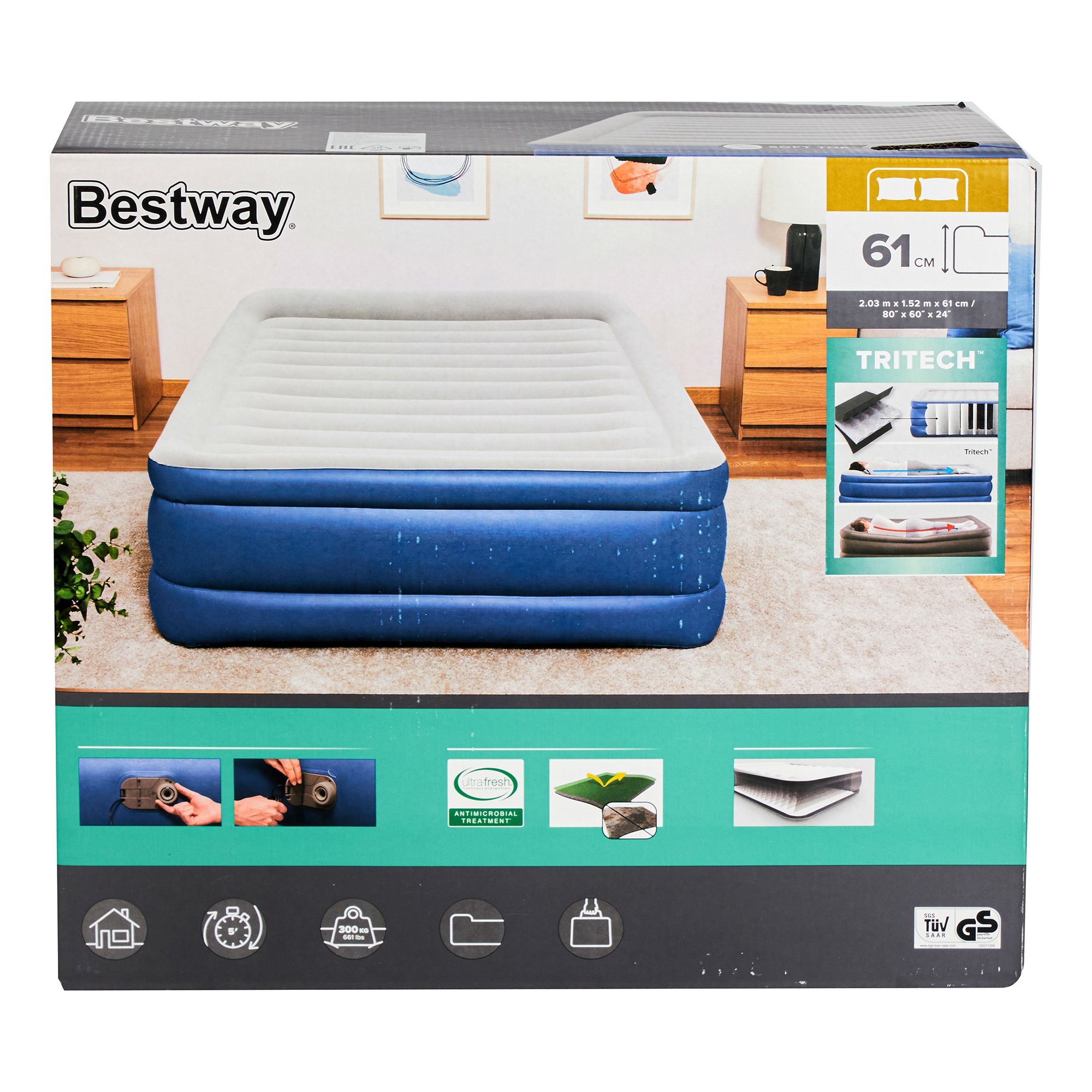 

Надувная кровать Bestway Tritech Airbed 203 х 152 х 61 см, Синий;серый