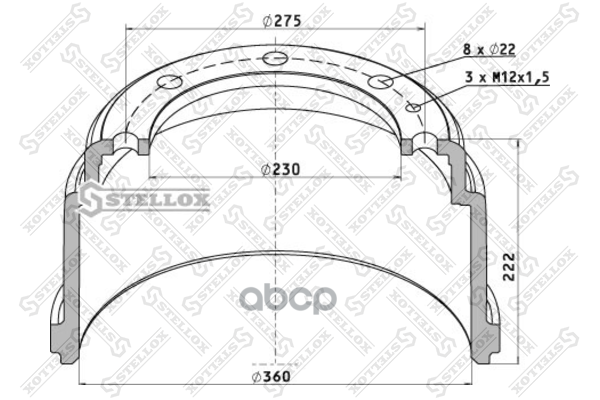 

STELLOX 8500098SX 85-00098-SX_барабан торм 360x140 156 H222 d230 275 n8x22 MAN M90 1шт