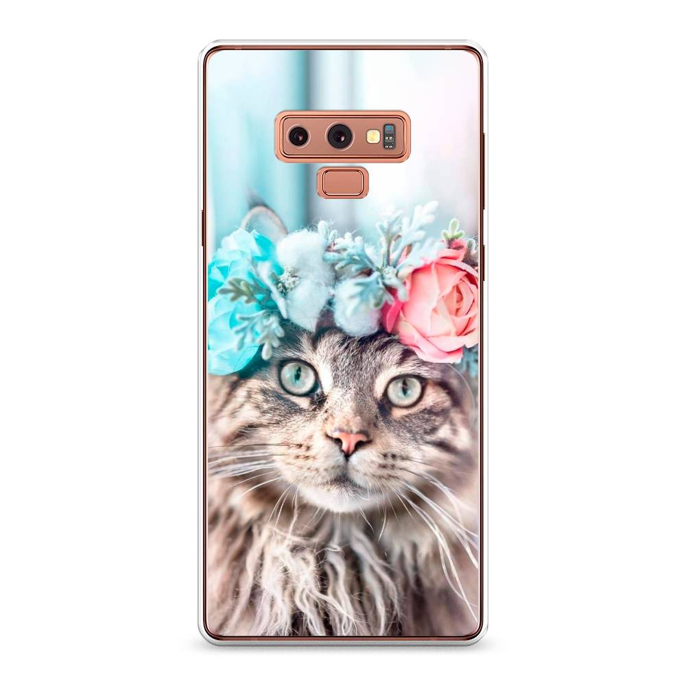 

Чехол Awog на Samsung Galaxy Note 9 "Кот в венке", Серый;голубой;розовый, 26350-2