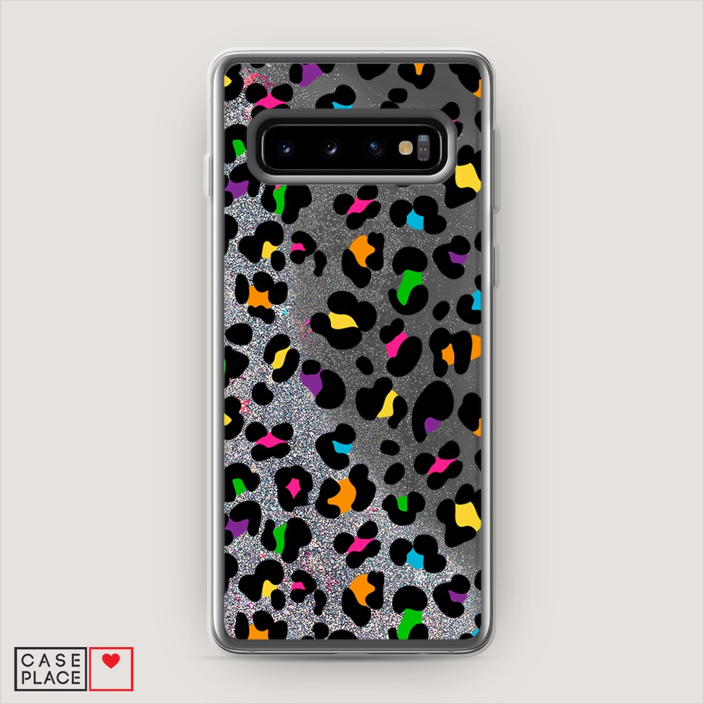 фото Жидкий чехол с блестками "яркий леопард" на samsung galaxy s10 awog