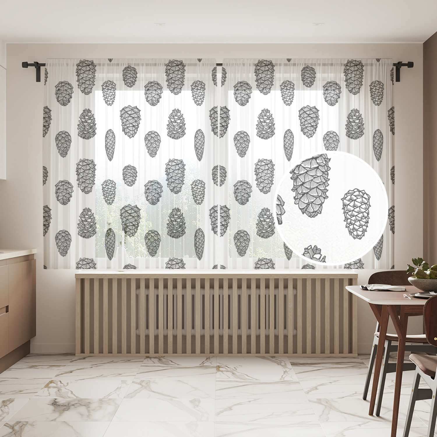 

Фототюль JoyArty "Монохромные шишки", 145x180см (2 полотна со шторной лентой + 50 крючков), Монохромные шишки