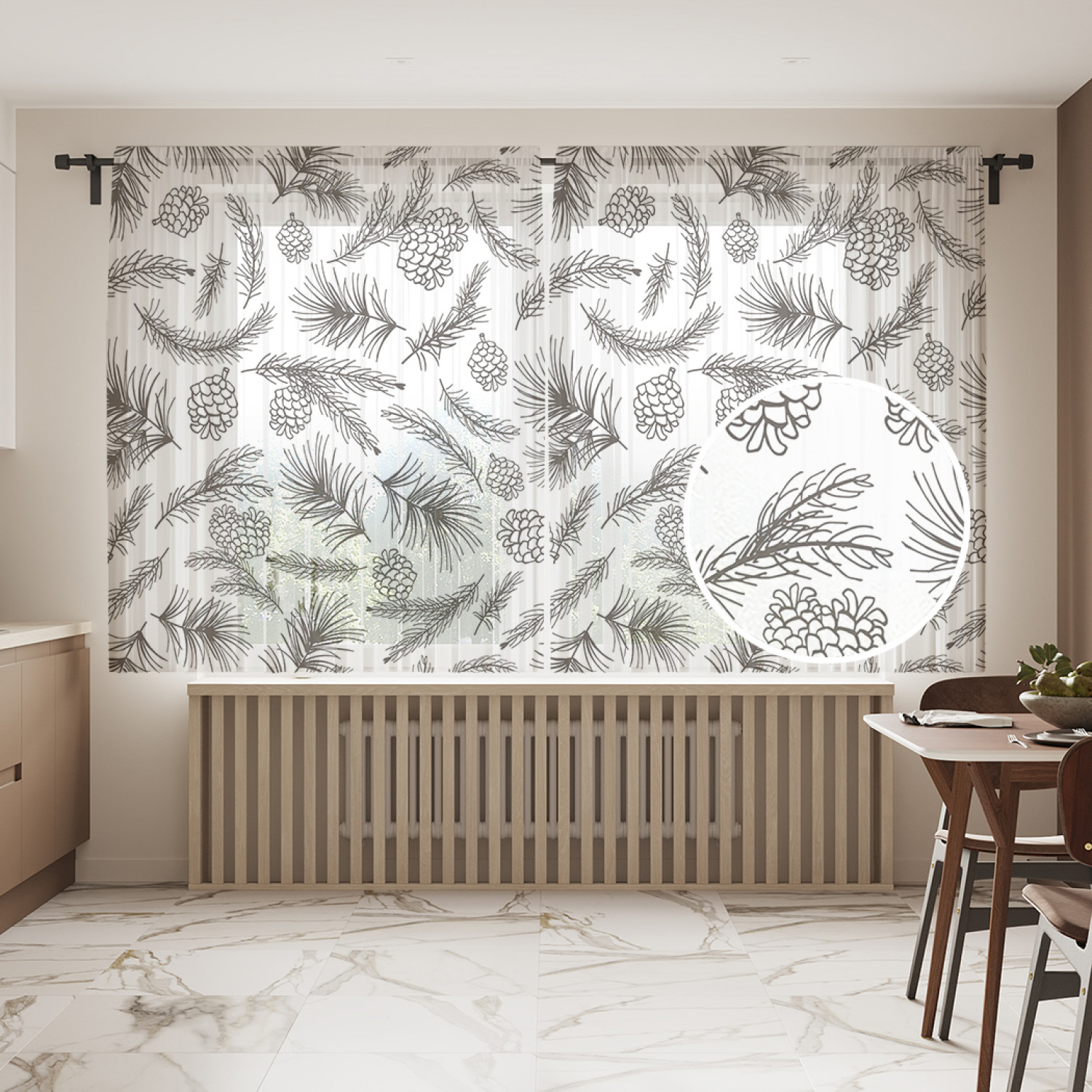 

Фототюль JoyArty "Абрис сосновых шишек", 145x180см (2 полотна с лентой + 50 крючков), Абрис сосновых шишек