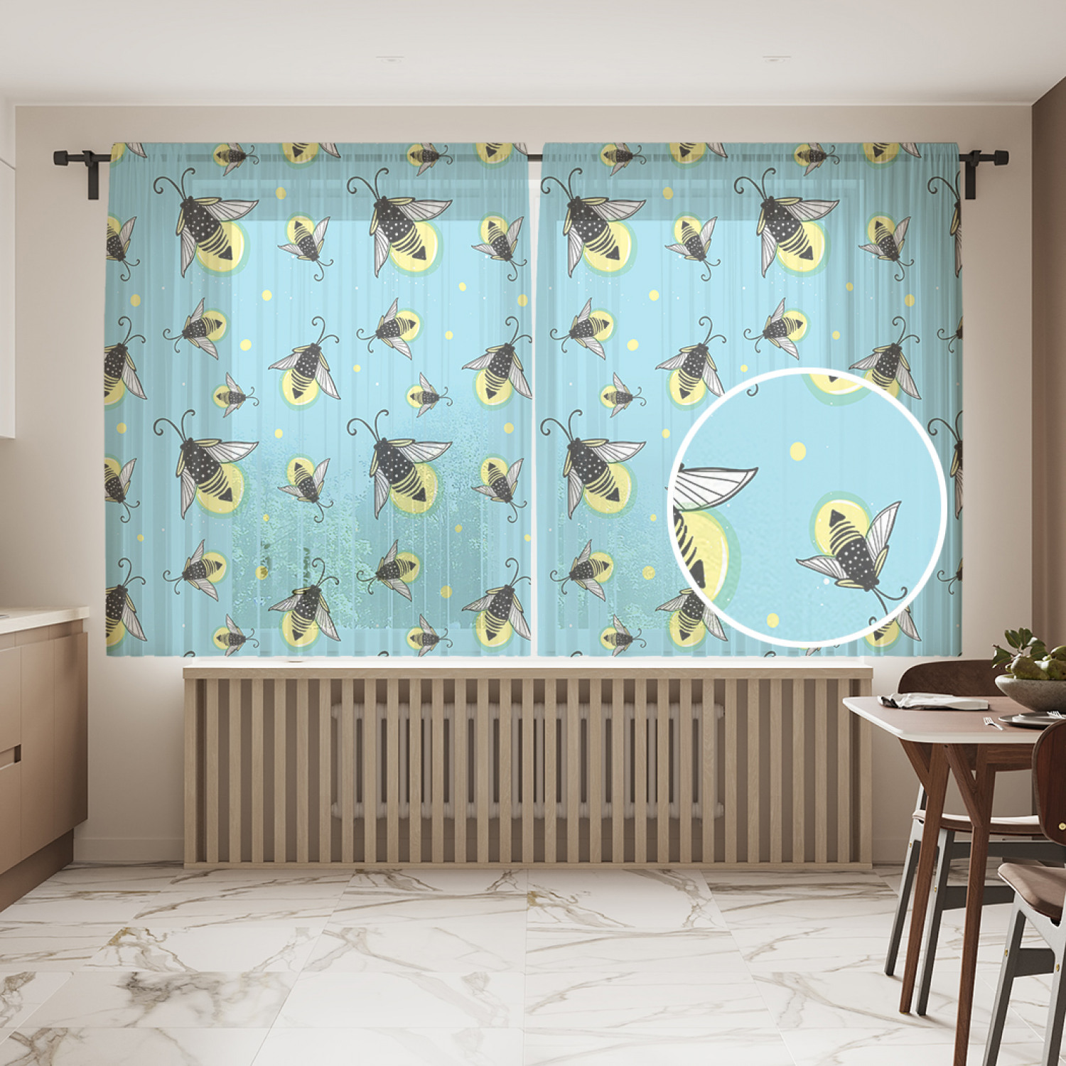 

Фототюль JoyArty "Графический светлячок", 145x180см (2 полотна с лентой + 50 крючков), Графический светлячок