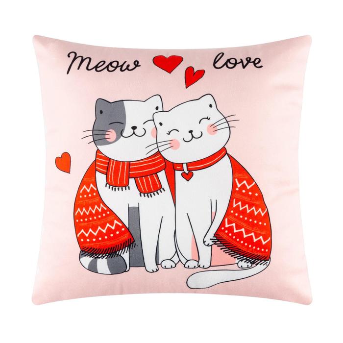 

Подушка новогодняя Этель Meow love, 40х40 см, велюр, 100% п/э, Розовый