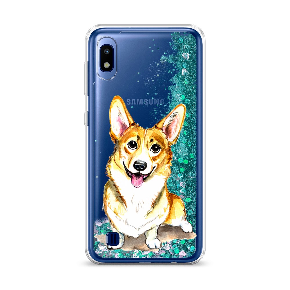 

Жидкий чехол с блестками "Малыш корги" на Samsung Galaxy A10
