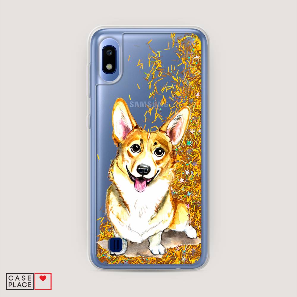 

Жидкий чехол с блестками "Малыш корги" на Samsung Galaxy A10, 27990-1