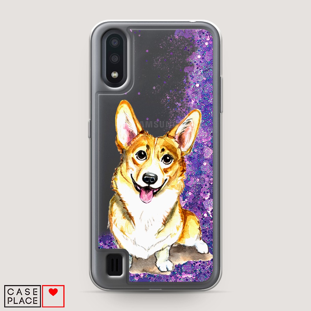 

Жидкий чехол с блестками "Малыш корги" на Samsung Galaxy A01, 29592-1