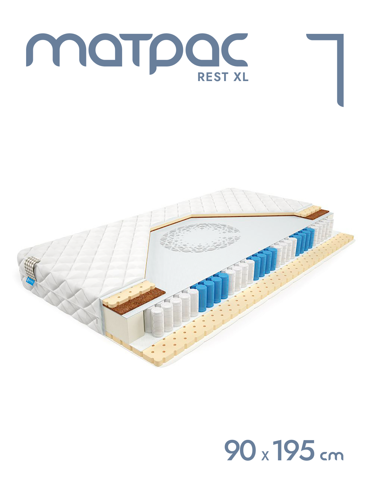 

Матрас пружинный Alat Home Remain XL анатомический 90x195 см mm-1217, Белый, Remain XL