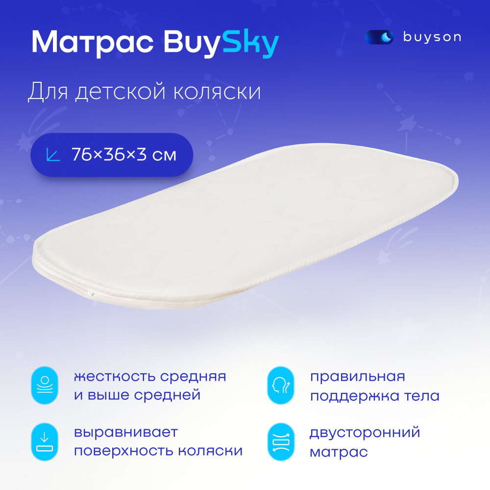 фото Матрас в коляску buyson buysky для новорожденных, 76x36 см