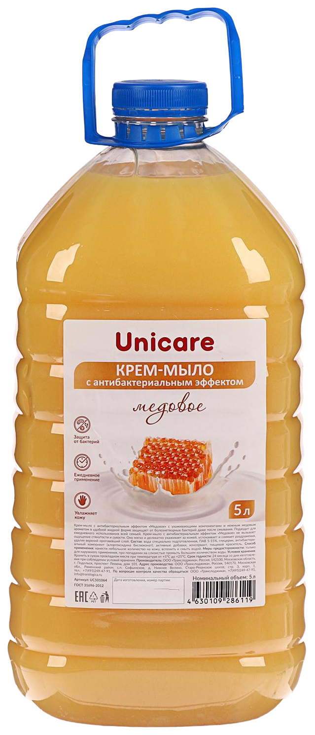 Купить Крем-мыло UNICARE «Медовое», антибактериальное, ПЭТ, жидкое 5 л