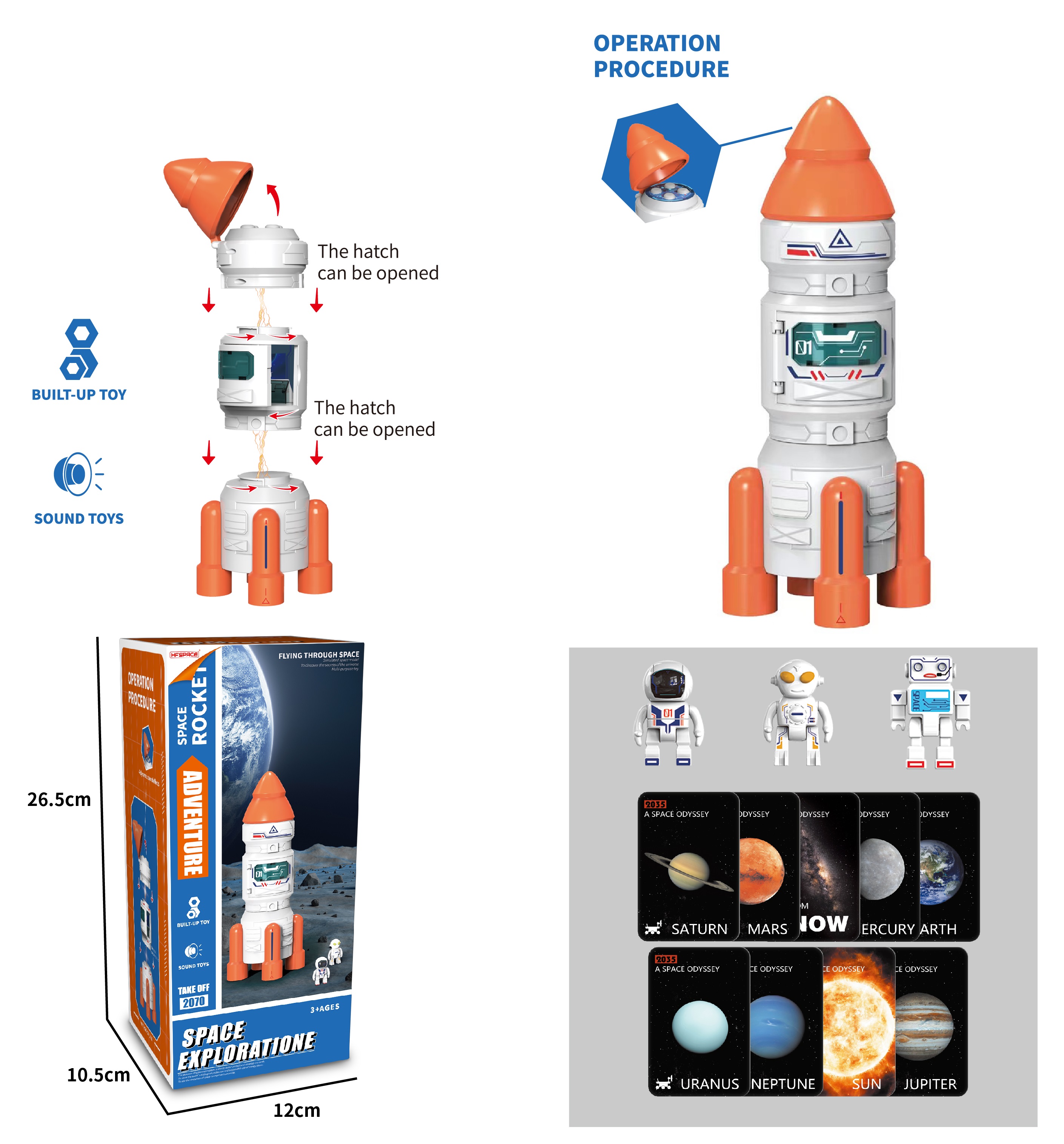 Игровой набор 1toy SPACE TEAM II ракета в компл 3 космонавта ракета с космонавтом и луноход с металлоискателем марсоход