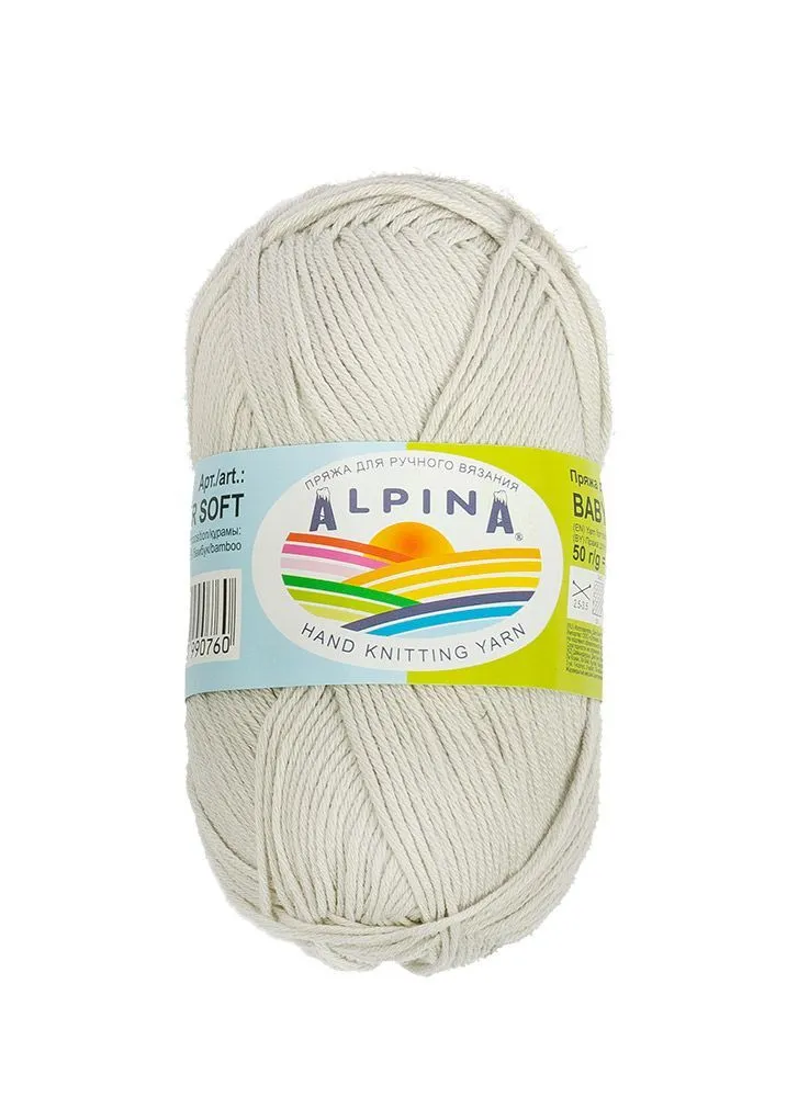 

Пряжа ALPINA BABY SUPER SOFT 50% хлопок, 50% бамбук 2 шт. х 50 г 150 м №03 св.серый