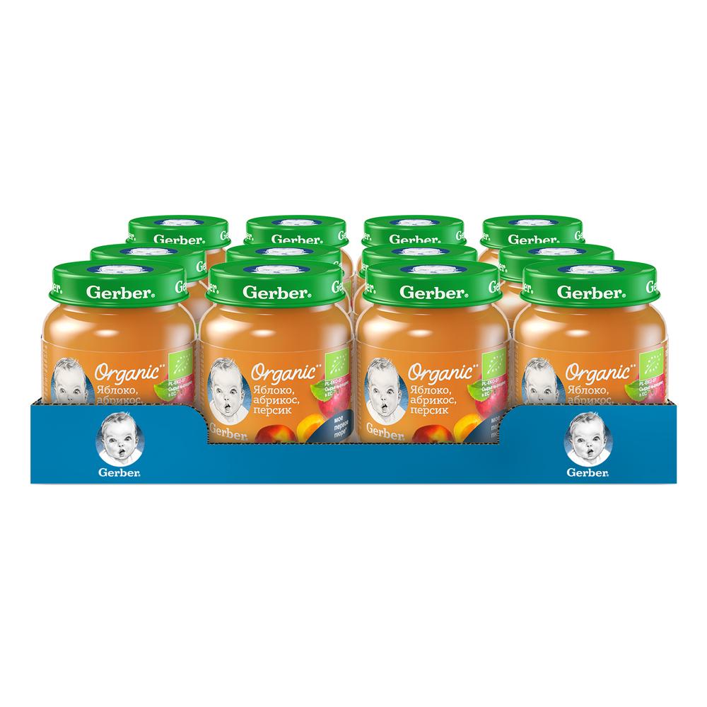 

Фруктовое пюре Gerber Organic Яблоко, абрикос, персик, 12 шт. по 125 г, Яблоко, абрикос, персик