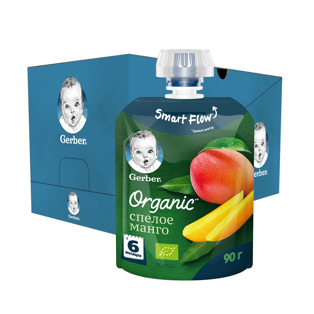

Фруктовое пюре Gerber Organic Спелое Манго с 6 мес., 16 шт. по 90 г, Спелое манго пауч