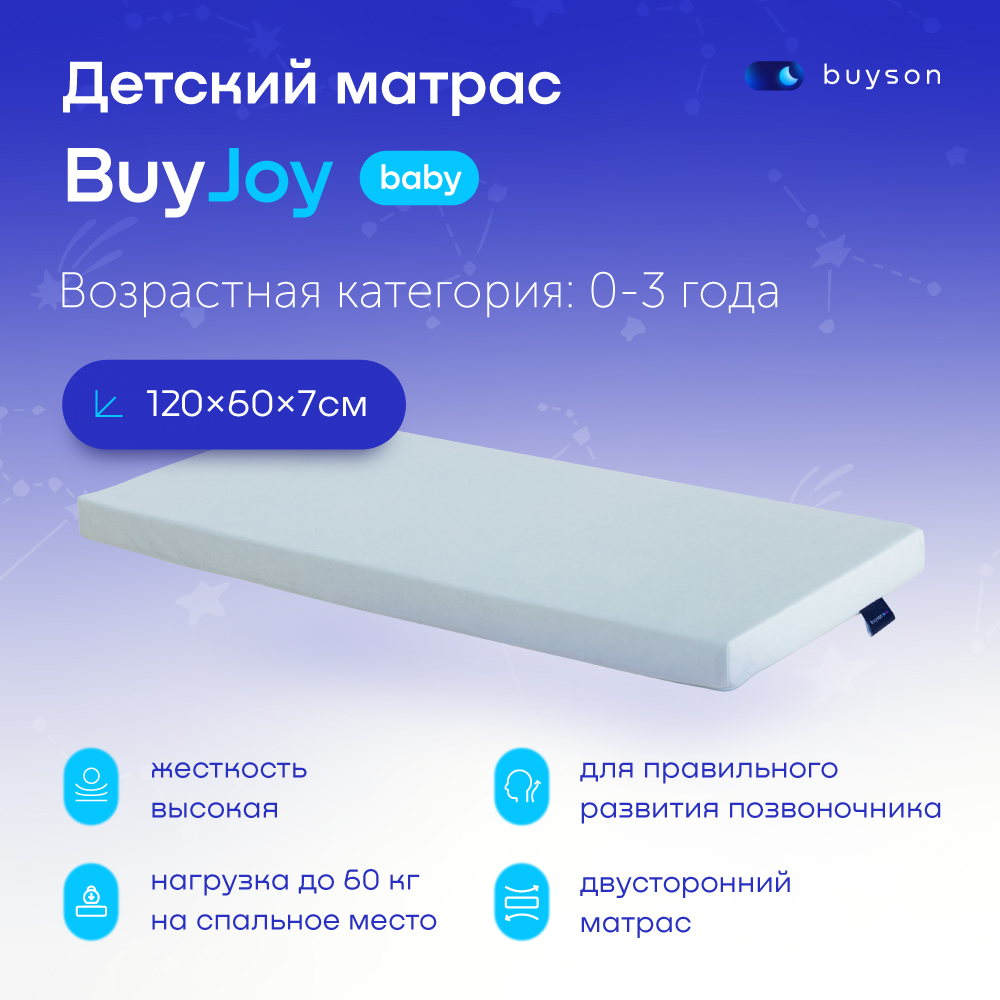 фото Матрас в кроватку buyson buyjoy для новорожденных (от 0 до 3 лет), 120х60 см