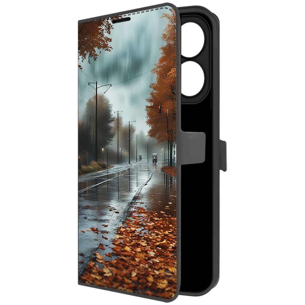 

Чехол-книжка Krutoff Eco Book для Infinix Hot 40i Осенний дождь (черный)